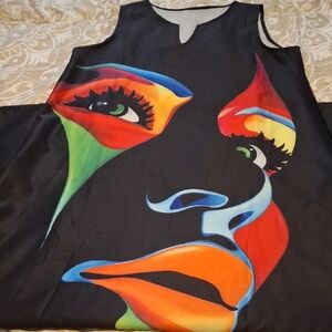 Colorful Face Print Sleeveless Dress
